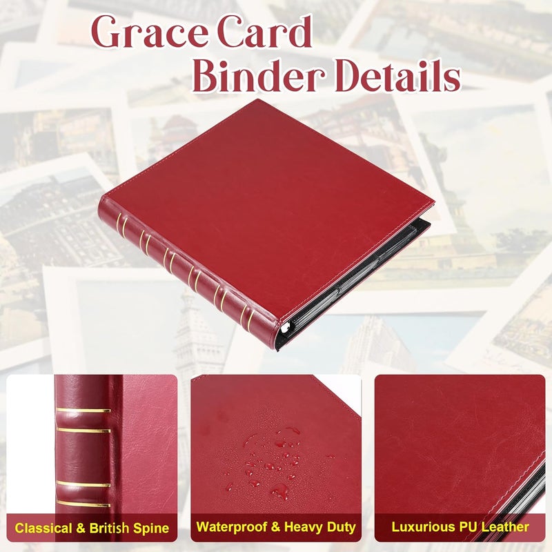 WOT I Deluxe Trading Card Binder, 450 Pockets Collectible Card Binder Sleeves, Refillable Leather 3 Ring Binder with Side-load Pocket Card Pages for Holding Cherished Cards - Red - Image 2